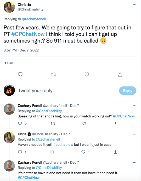 chris tweets she has had difficulty getting up after falling and they are working on it in PT. She tweets 911 has had to be called sometimes.