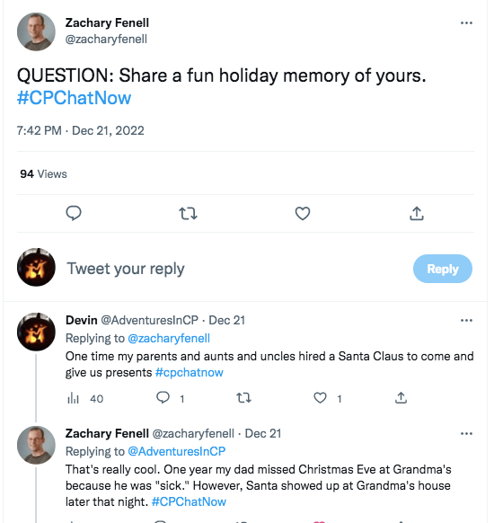 zach asked about fun holiday memories. i tweeted about how my family hired a santa claus zach tweeted about how dad played santa one christmas eve. 