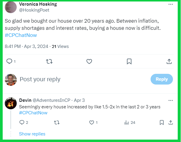 Veronica adds to the house hunting conversation.