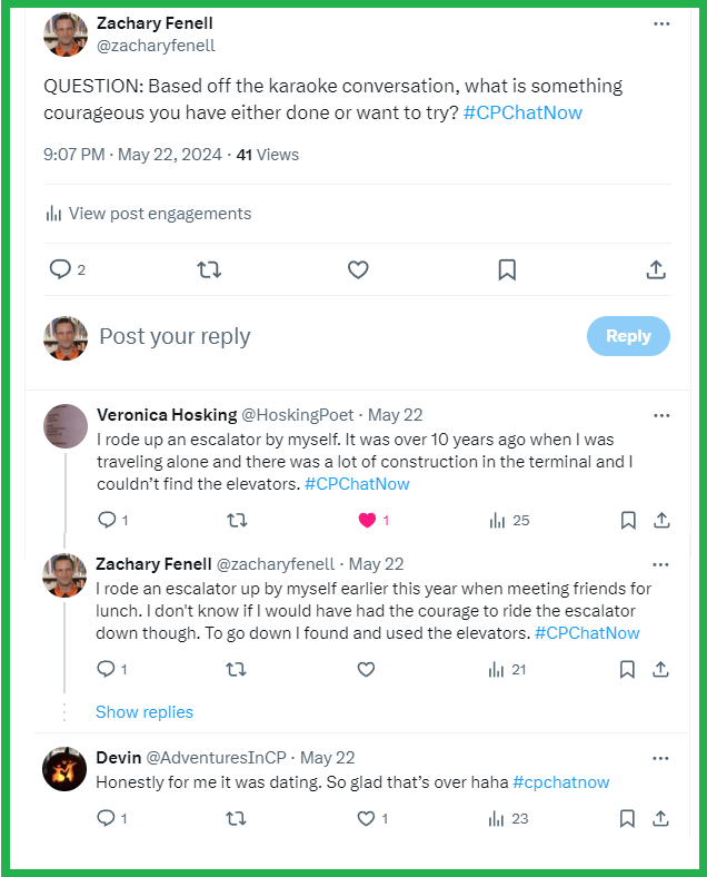 #CPChatNow participants discuss something courageous they have either done or want to try to do.