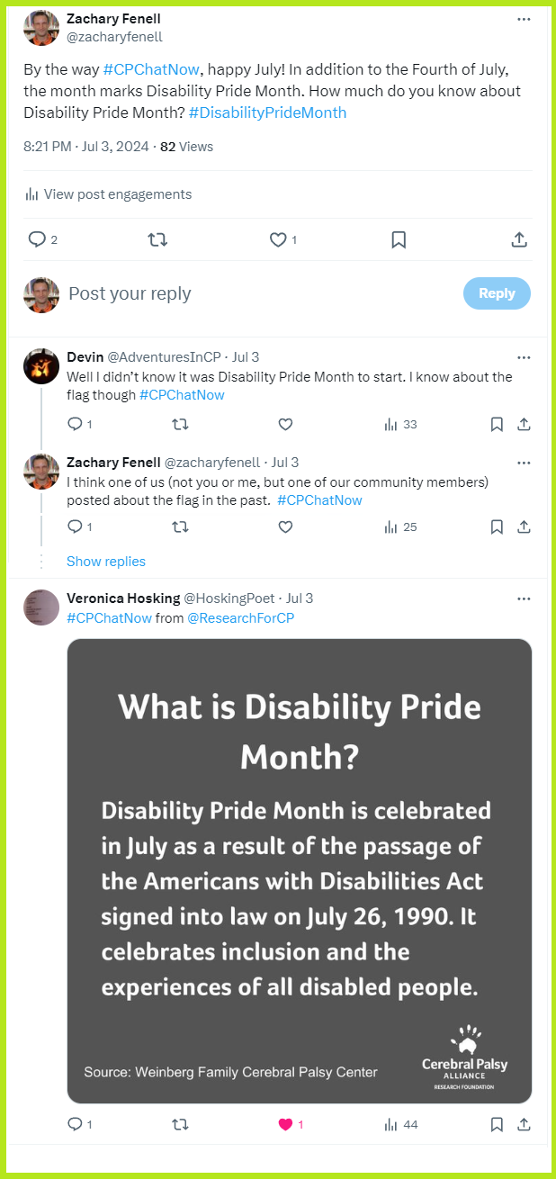 #CPChatNow participants discuss July being Disability Pride Month.