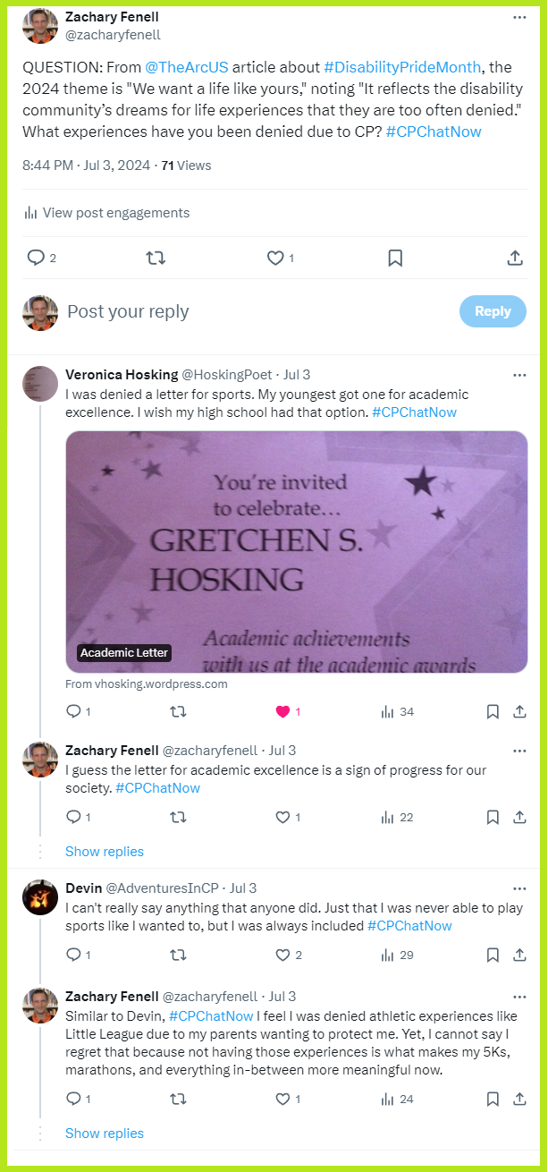 The #CPChatNow community discusses the 2024 theme for Disability Pride Month, "We want a life like yours." 